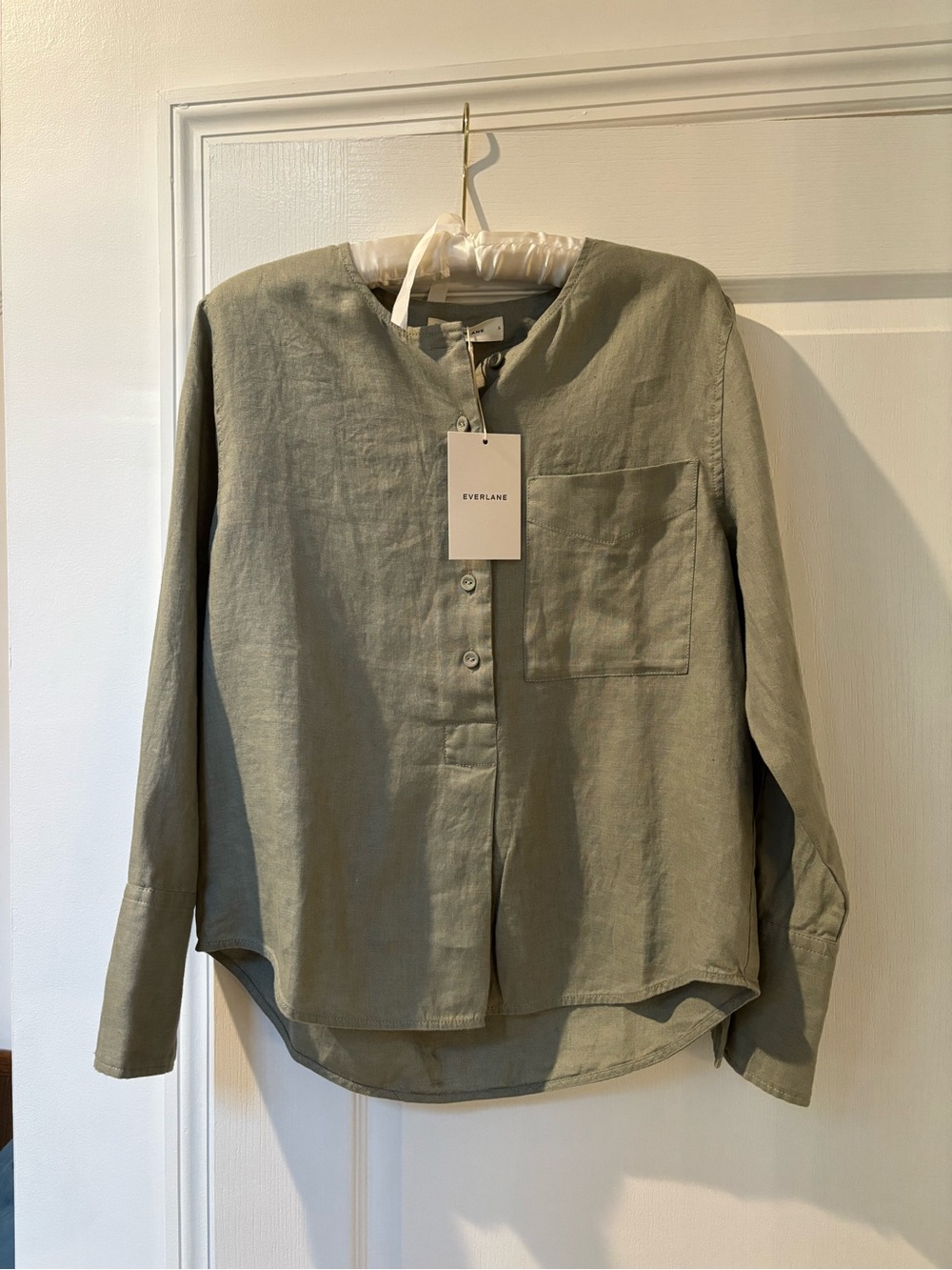 Everlane Sage Green Women's Linen Band-Collar Button-Down Shirt